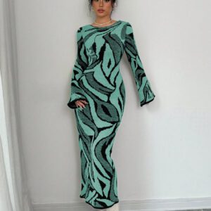 Elenzga Robe pull tricotée à manches évasées pour femme
