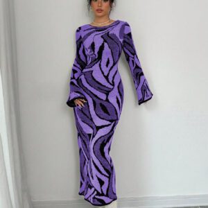 Elenzga Robe pull tricotée à manches évasées pour femme
