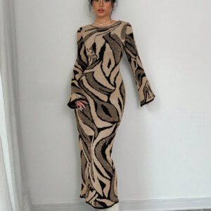 Elenzga Robe pull tricotée à manches évasées pour femme