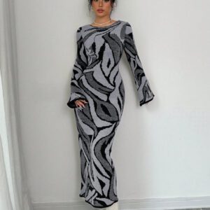 Elenzga Robe pull tricotée à manches évasées pour femme