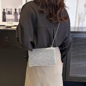 Sac Bandoulière En Strass Brillant À La Mode, Sac À Bandoulière Décontracté Avec Sangle À Chaîne Amovible Et Fermeture À Glissière