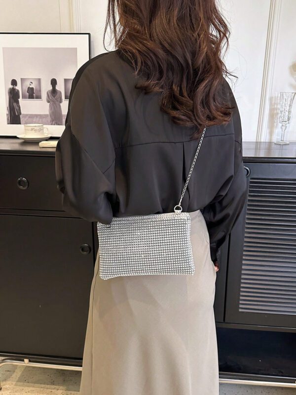 Sac Bandoulière En Strass Brillant À La Mode, Sac À Bandoulière Décontracté Avec Sangle À Chaîne Amovible Et Fermeture À Glissière