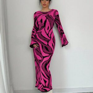 Elenzga Robe pull tricotée à manches évasées pour femme
