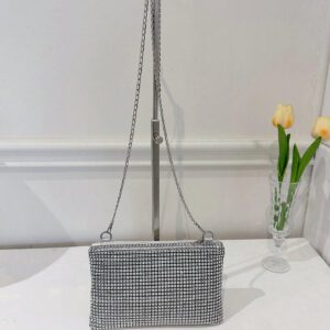 Sac Bandoulière En Strass Brillant À La Mode, Sac À Bandoulière Décontracté Avec Sangle À Chaîne Amovible Et Fermeture À Glissière
