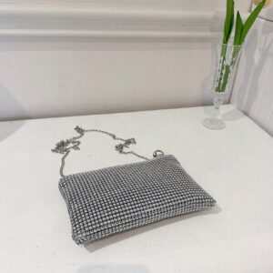Sac Bandoulière En Strass Brillant À La Mode, Sac À Bandoulière Décontracté Avec Sangle À Chaîne Amovible Et Fermeture À Glissière