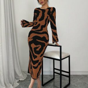 Elenzga Robe pull tricotée à manches évasées pour femme