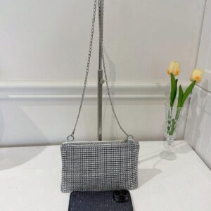 Sac Bandoulière En Strass Brillant À La Mode, Sac À Bandoulière Décontracté Avec Sangle À Chaîne Amovible Et Fermeture À Glissière