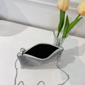 Sac Bandoulière En Strass Brillant À La Mode, Sac À Bandoulière Décontracté Avec Sangle À Chaîne Amovible Et Fermeture À Glissière
