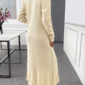 SHEIN Robe maxi avec motif côtelé, volants et boutons dorés