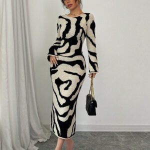 Elenzga Robe pull tricotée à manches évasées pour femme