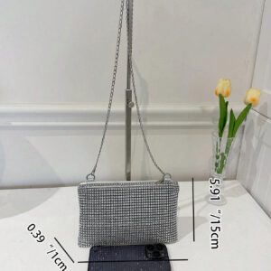 Sac Bandoulière En Strass Brillant À La Mode, Sac À Bandoulière Décontracté Avec Sangle À Chaîne Amovible Et Fermeture À Glissière