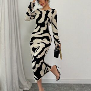 Elenzga Robe pull tricotée à manches évasées pour femme