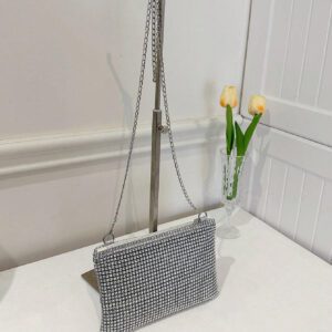 Sac Bandoulière En Strass Brillant À La Mode, Sac À Bandoulière Décontracté Avec Sangle À Chaîne Amovible Et Fermeture À Glissière