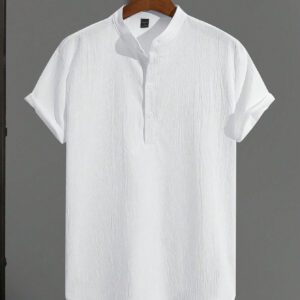 Manfinity Homme Chemise à manches courtes avec demi-bouton pour hommes, coupe ajustée, couleur unie blanc cassé pour une tenue décontractée