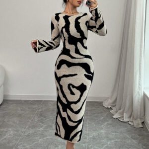 Elenzga Robe pull tricotée à manches évasées pour femme