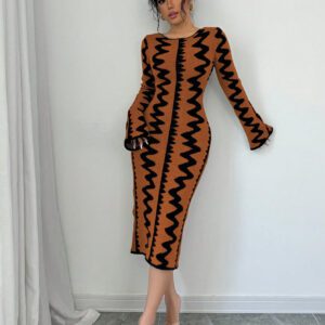 Elenzga Robe moulante en jacquard tricotée élégante pour femmes