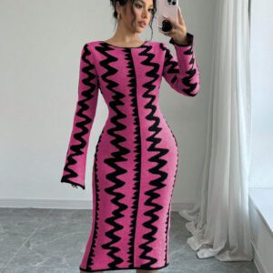 Elenzga Robe moulante en jacquard tricotée élégante pour femmes