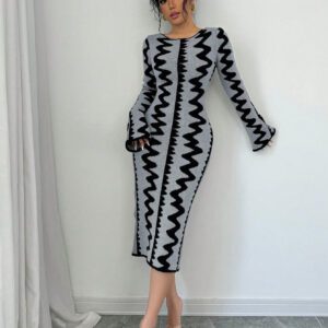 Elenzga Robe moulante en jacquard tricotée élégante pour femmes