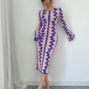 Elenzga Robe moulante en jacquard tricotée élégante pour femmes