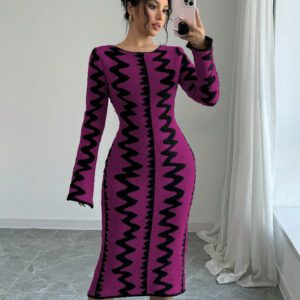 Elenzga Robe moulante en jacquard tricotée élégante pour femmes