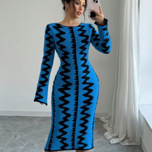 Elenzga Robe moulante en jacquard tricotée élégante pour femmes