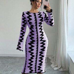 Elenzga Robe moulante en jacquard tricotée élégante pour femmes