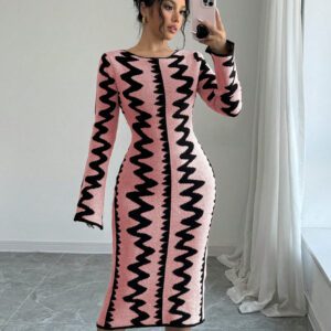 Elenzga Robe moulante en jacquard tricotée élégante pour femmes
