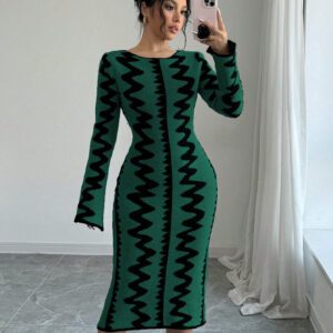 Elenzga Robe moulante en jacquard tricotée élégante pour femmes