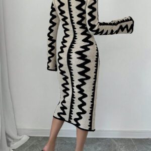 Elenzga Robe moulante en jacquard tricotée élégante pour femmes