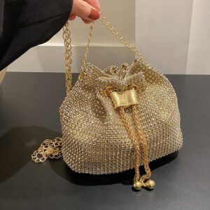 Glamour Scintillant Brillant , À Paillettes , Luxe , Brillant Mini Avec Strass Design Cordon Chaîne Sac Seau , Parfait Mariée Bourse Pour Mariage , Bal & Événements de fête Sac De Soirée , Dîner Sac Pour Fête Fille , Femme