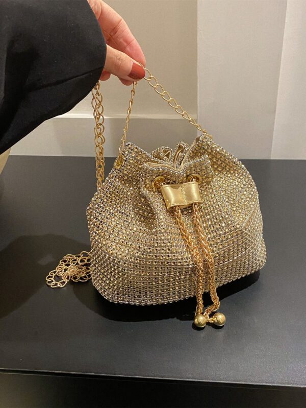 Glamour Scintillant Brillant , À Paillettes , Luxe , Brillant Mini Avec Strass Design Cordon Chaîne Sac Seau , Parfait Mariée Bourse Pour Mariage , Bal & Événements de fête Sac De Soirée , Dîner Sac Pour Fête Fille , Femme