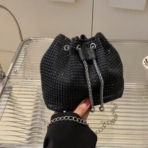 Glamour Scintillant Brillant , À Paillettes , Luxe , Brillant Mini Avec Strass Design Cordon Chaîne Sac Seau , Parfait Mariée Bourse Pour Mariage , Bal & Événements de fête Sac De Soirée , Dîner Sac Pour Fête Fille , Femme