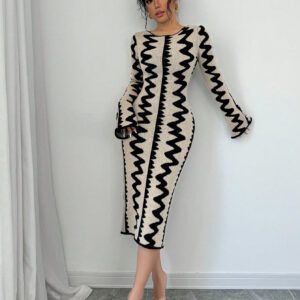 Elenzga Robe moulante en jacquard tricotée élégante pour femmes