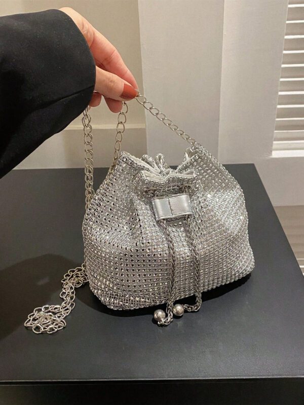 Glamour Scintillant Brillant , À Paillettes , Luxe , Brillant Mini Avec Strass Design Cordon Chaîne Sac Seau , Parfait Mariée Bourse Pour Mariage , Bal & Événements de fête Sac De Soirée , Dîner Sac Pour Fête Fille , Femme – Image 3