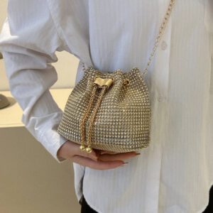 Glamour Scintillant Brillant , À Paillettes , Luxe , Brillant Mini Avec Strass Design Cordon Chaîne Sac Seau , Parfait Mariée Bourse Pour Mariage , Bal & Événements de fête Sac De Soirée , Dîner Sac Pour Fête Fille , Femme