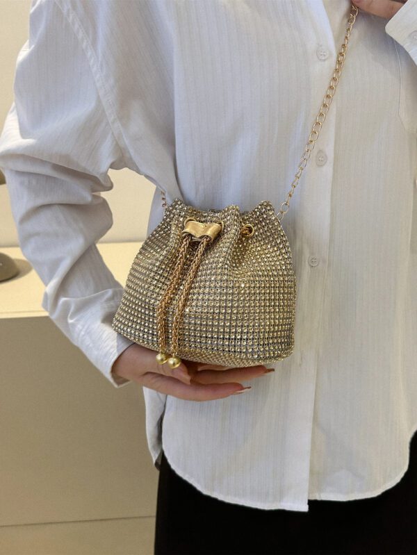 Glamour Scintillant Brillant , À Paillettes , Luxe , Brillant Mini Avec Strass Design Cordon Chaîne Sac Seau , Parfait Mariée Bourse Pour Mariage , Bal & Événements de fête Sac De Soirée , Dîner Sac Pour Fête Fille , Femme – Image 4