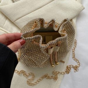 Glamour Scintillant Brillant , À Paillettes , Luxe , Brillant Mini Avec Strass Design Cordon Chaîne Sac Seau , Parfait Mariée Bourse Pour Mariage , Bal & Événements de fête Sac De Soirée , Dîner Sac Pour Fête Fille , Femme
