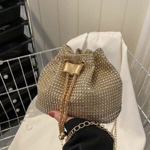 Glamour Scintillant Brillant , À Paillettes , Luxe , Brillant Mini Avec Strass Design Cordon Chaîne Sac Seau , Parfait Mariée Bourse Pour Mariage , Bal & Événements de fête Sac De Soirée , Dîner Sac Pour Fête Fille , Femme