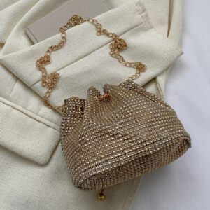 Glamour Scintillant Brillant , À Paillettes , Luxe , Brillant Mini Avec Strass Design Cordon Chaîne Sac Seau , Parfait Mariée Bourse Pour Mariage , Bal & Événements de fête Sac De Soirée , Dîner Sac Pour Fête Fille , Femme