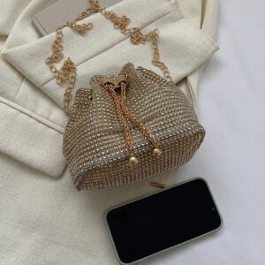 Glamour Scintillant Brillant , À Paillettes , Luxe , Brillant Mini Avec Strass Design Cordon Chaîne Sac Seau , Parfait Mariée Bourse Pour Mariage , Bal & Événements de fête Sac De Soirée , Dîner Sac Pour Fête Fille , Femme