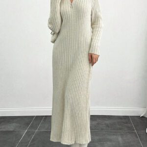 SHEIN Tall 1 pièce Robe longue décontractée à manches longues avec fermeture éclair de couleur unie