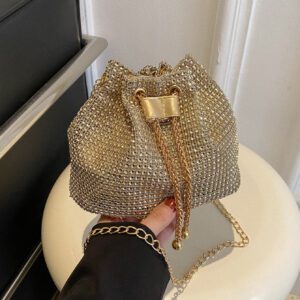Glamour Scintillant Brillant , À Paillettes , Luxe , Brillant Mini Avec Strass Design Cordon Chaîne Sac Seau , Parfait Mariée Bourse Pour Mariage , Bal & Événements de fête Sac De Soirée , Dîner Sac Pour Fête Fille , Femme
