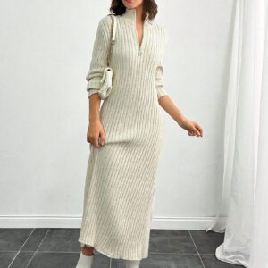 SHEIN Tall 1 pièce Robe longue décontractée à manches longues avec fermeture éclair de couleur unie