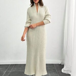SHEIN Tall 1 pièce Robe longue décontractée à manches longues avec fermeture éclair de couleur unie