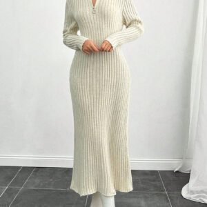SHEIN Tall 1 pièce Robe longue décontractée à manches longues avec fermeture éclair de couleur unie