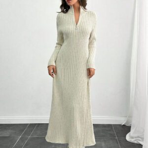 SHEIN Tall 1 pièce Robe longue décontractée à manches longues avec fermeture éclair de couleur unie