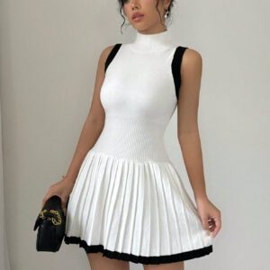 Elenzga Robe pull plissée sans manches de couleur unie, port casual quotidien