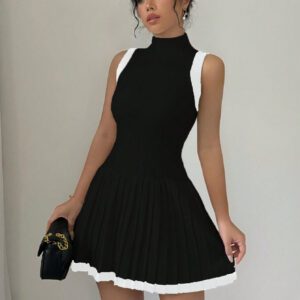 Elenzga Robe pull plissée sans manches de couleur unie, port casual quotidien