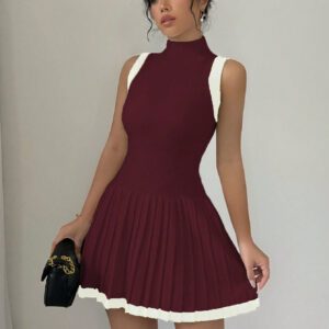 Elenzga Robe pull plissée sans manches de couleur unie, port casual quotidien