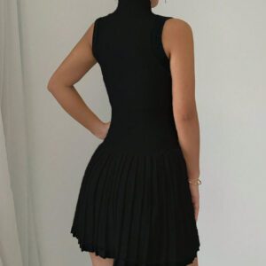 Elenzga Robe pull plissée sans manches de couleur unie, port casual quotidien